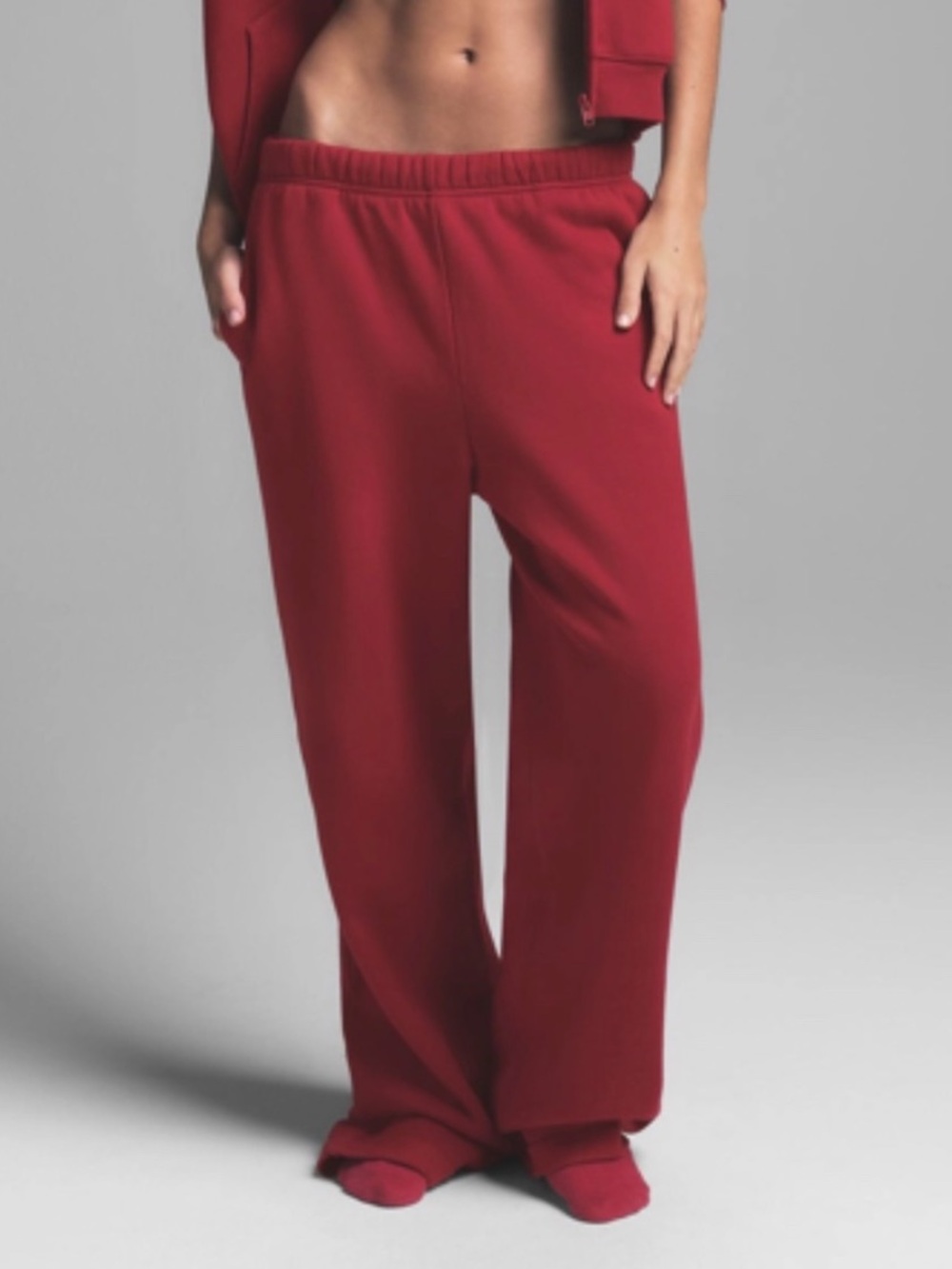 SKIMS COTTON FLEECE CLASSIC STRAIGHT LEG PANT | COLOR: BRICK | SIZE: S